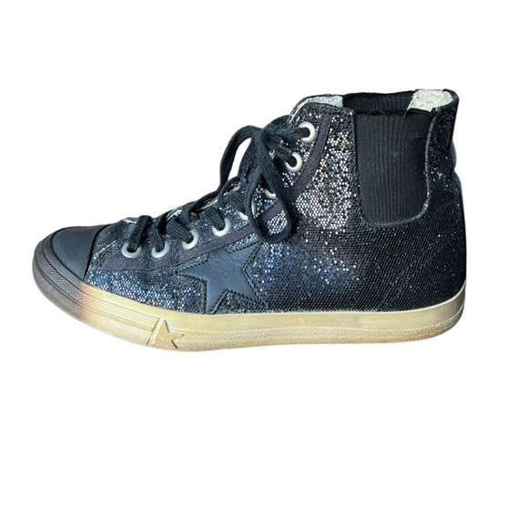 GOLDEN GOOSE  Vstar1 High Top Glitter/Leather SIZE 39 - Picture 1 of 6